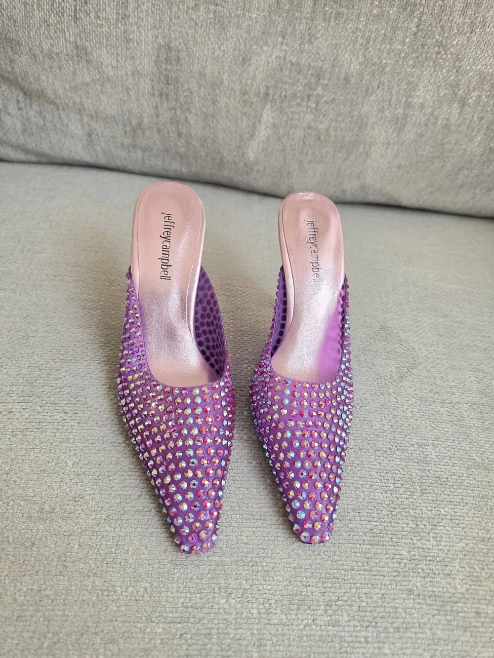 Jeffrey Campbell Pink & Purple Crystal Embellished Pointed Mule Heels